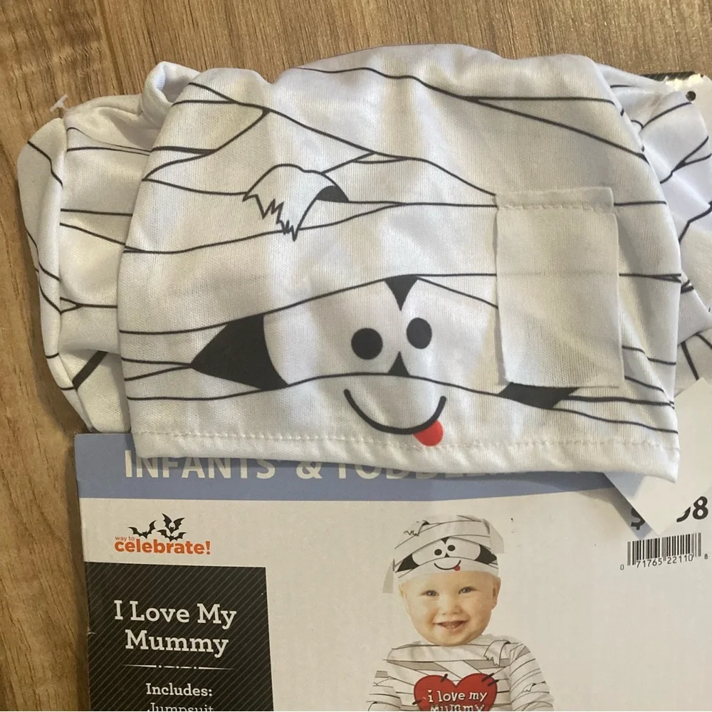 Infant Baby I Love My Mummy Egyptian Costume‎ 0-6mo Jumpsuit Cap Heart Halloween
